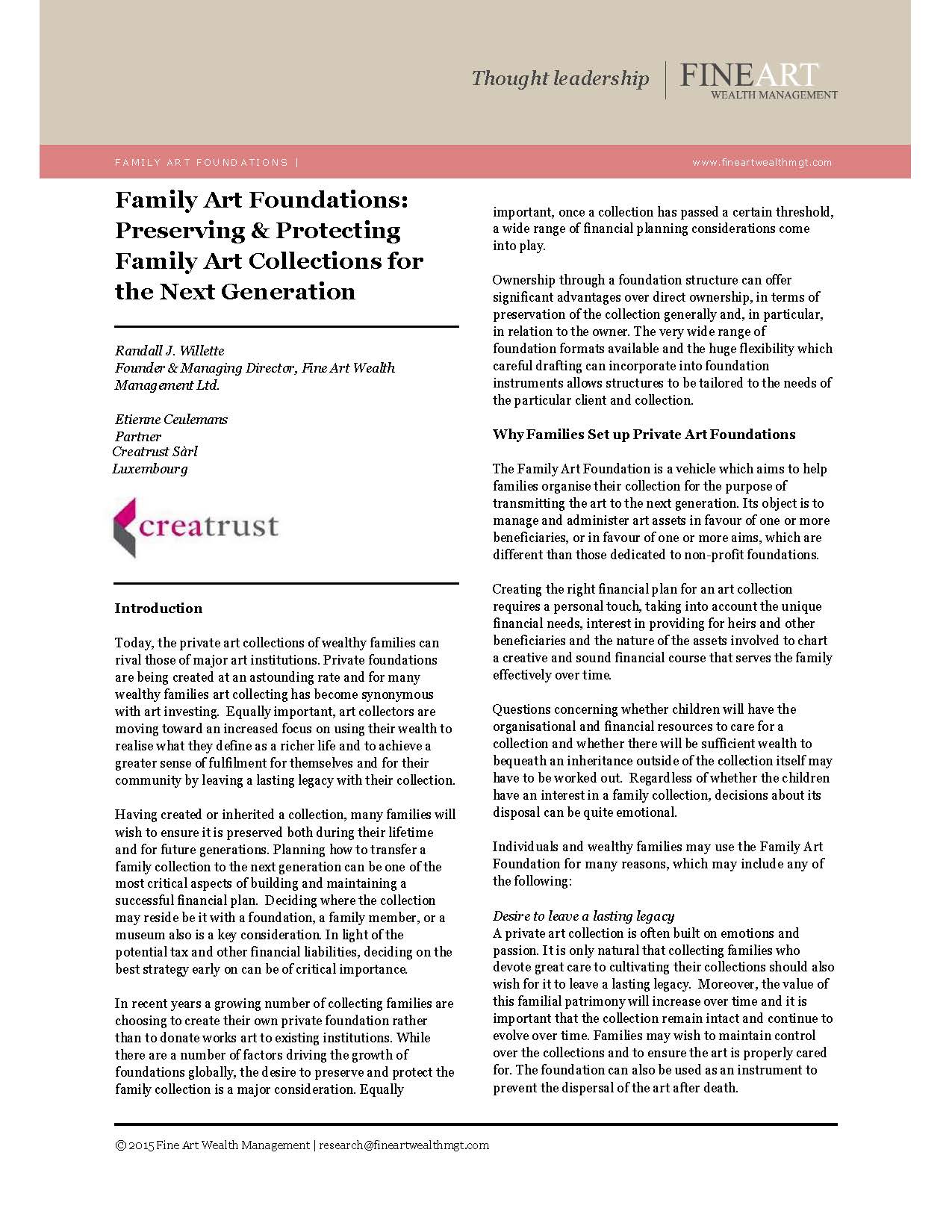 Family Art Foundations: Preserving and Protecting the Family Art Collection